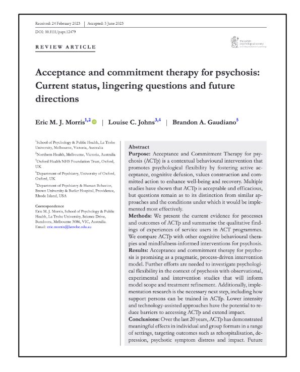 Acceptance and commitment therapy for psychosis: a review of the ...